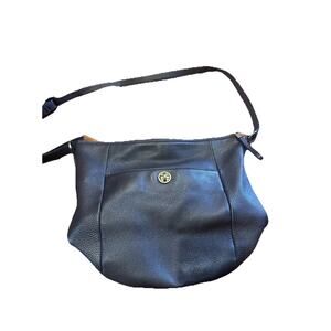 Elliott Lucca Black Leather Crossbody Bag Adjustable Strap Front Pocket Purse